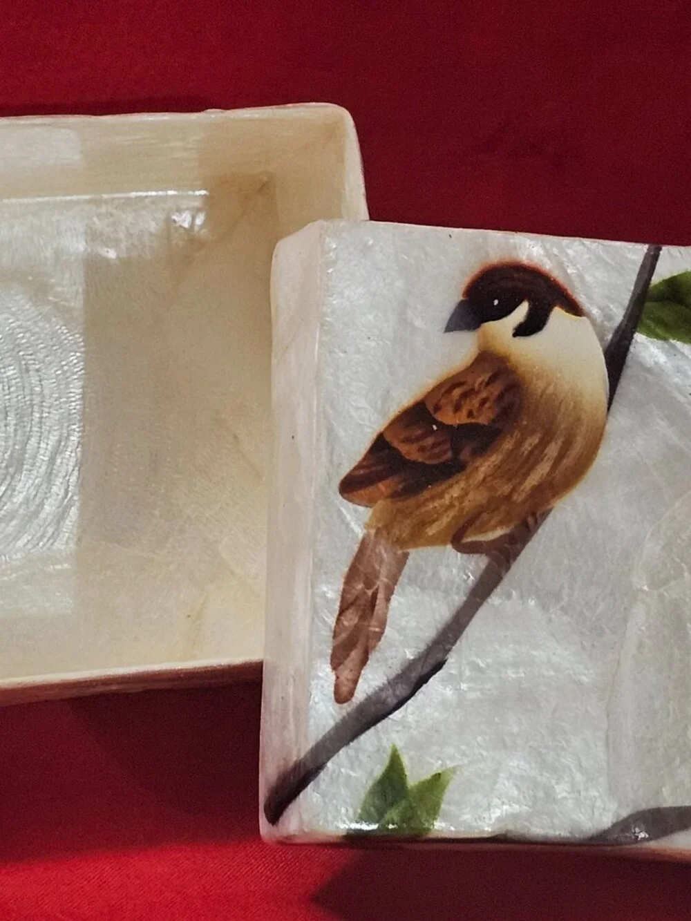 New Set (3) Hand-painted birds capiz shell trinket keepsake box from Philippines